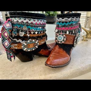 Customized Bling Glam Rhinestone Turquoise Leather Booties One of a Kind 8